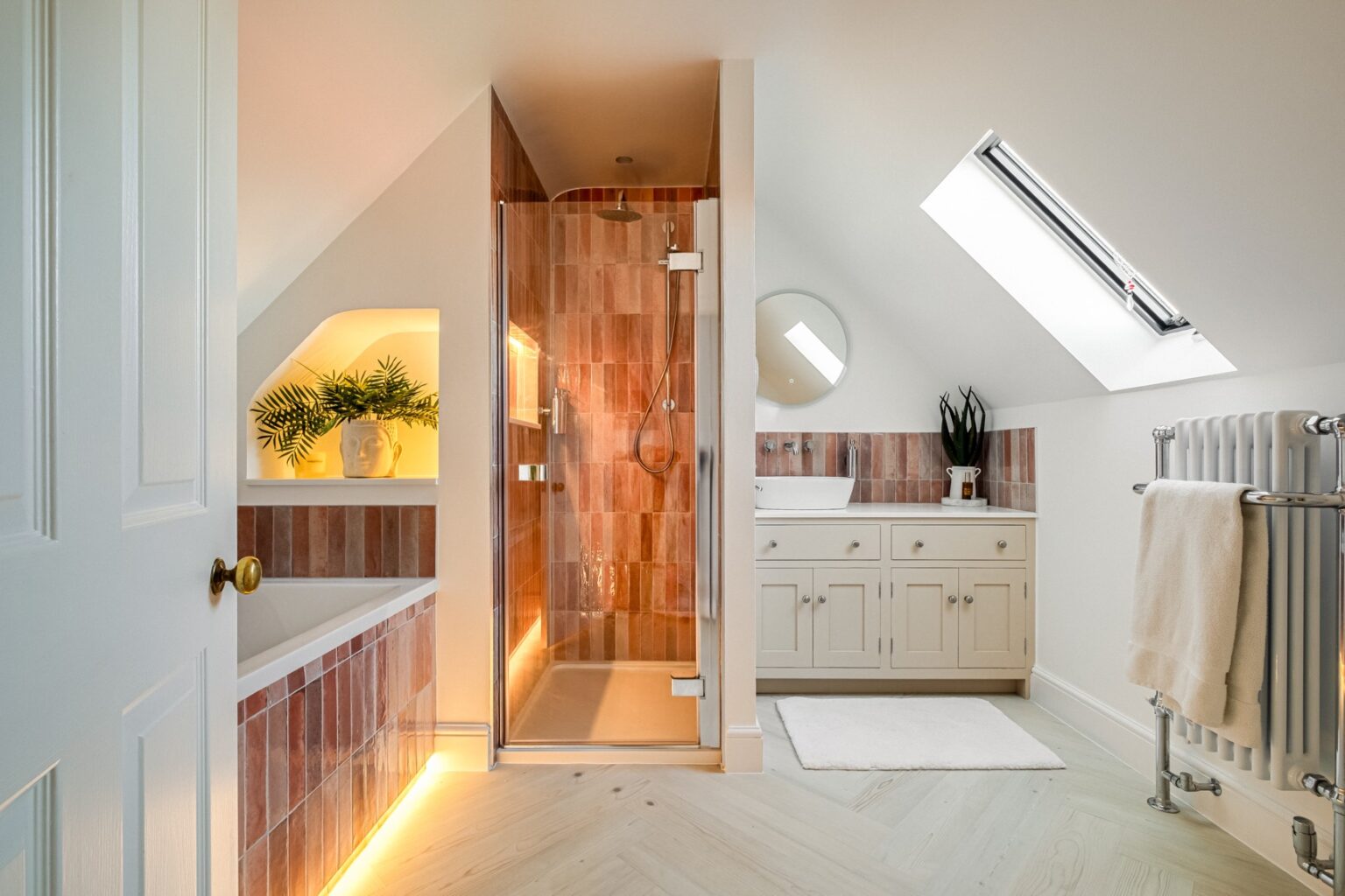 Luxury Bathroom Design & Installation 1 Finished Baptist Bathrooms installation with illuminated shower and bespoke vanity